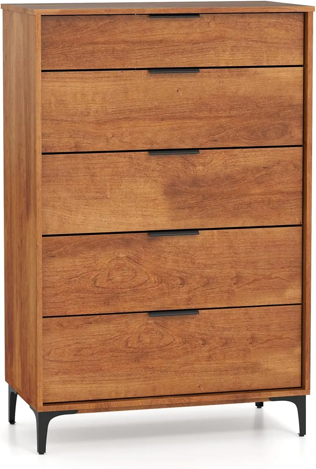

Wooden 5-Drawer Storage Cabinet with Anti-Tip Kit & Sturdy Metal Legs, Mid-Century Modern Storage Organizer for Hallway,