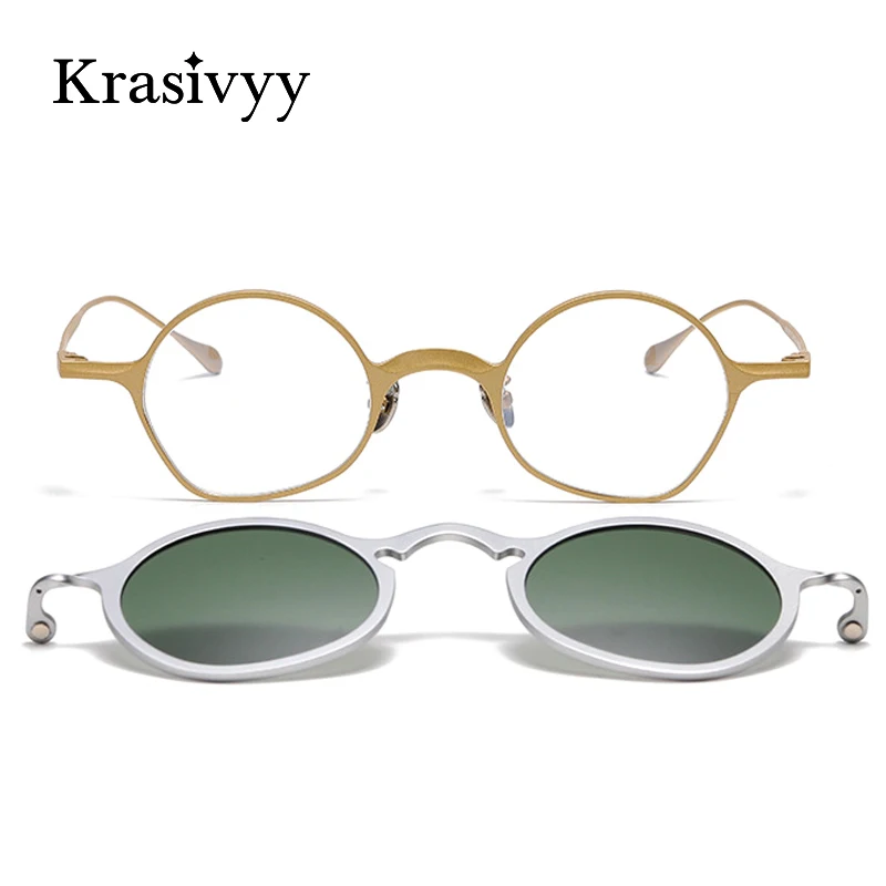 Krasivyy Vintage 2 In 1 Polarized Sunglasses Men Magnet Clip Pure Titanium Sun glasses Women Brand Eyeglasses Frame UV Shades