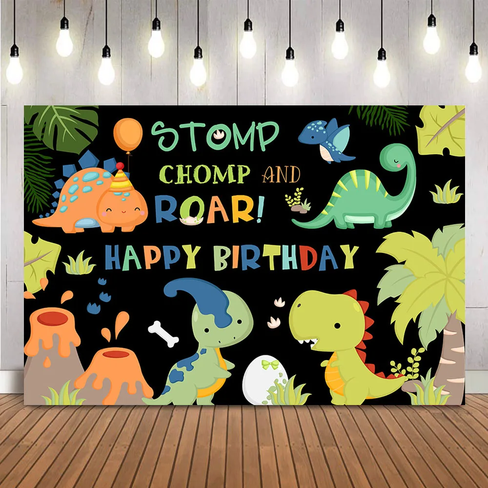 

Watercolor Dinosaur Jungle Theme Backdrop, Dinosaur Happy Birthday Photography Background,Dinosaur Birthday Party Supplies