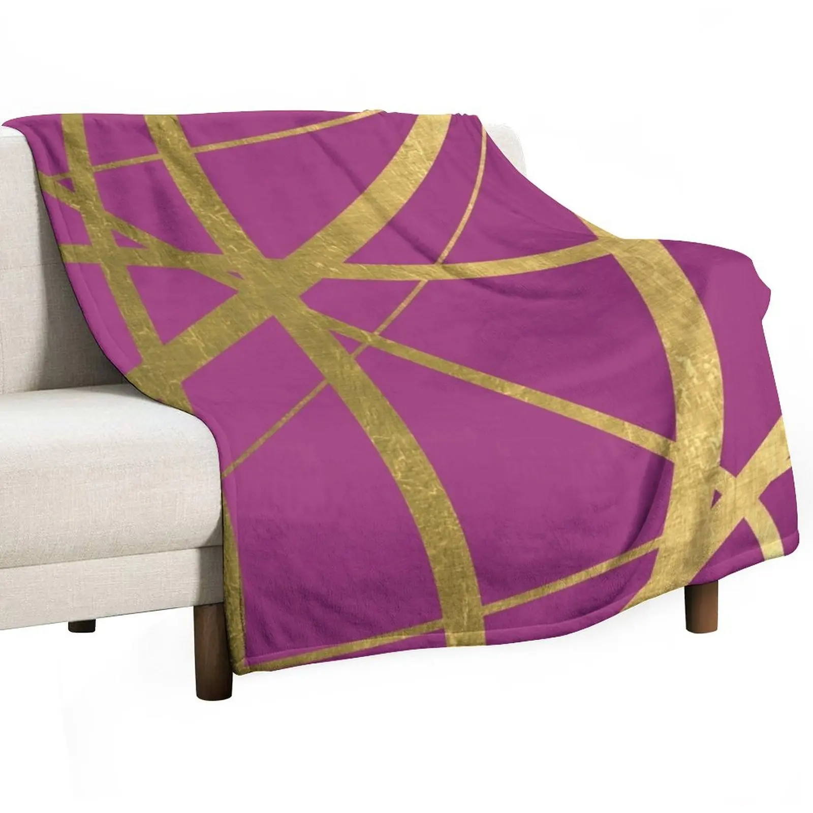 Magenta and Gold Geometric Luxe Throw Blanket Plaid on the sofa Sofa Throw Blankets