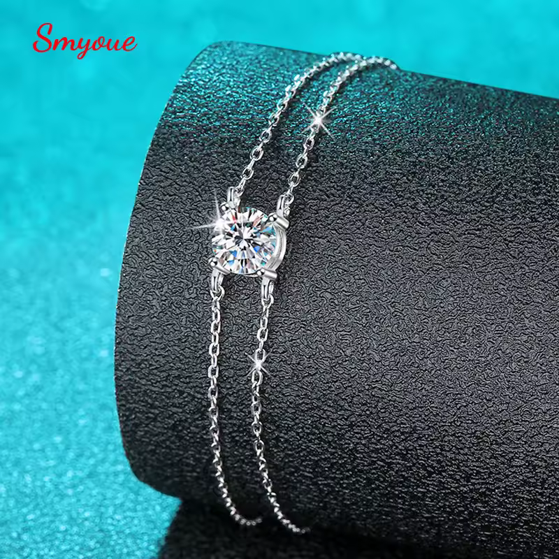 Smyoue 1CT 6.5mm D Color Moissanite Bracelets for Women Classic Four Claw Chain 100% S925 Sterling Silver Sparkling Jewelry