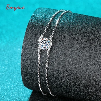 Smyoue 1CT 6.5mm D color Moissanite bracelets for women classic four claw chain 100% S925 silver sparkling jewelry GRA