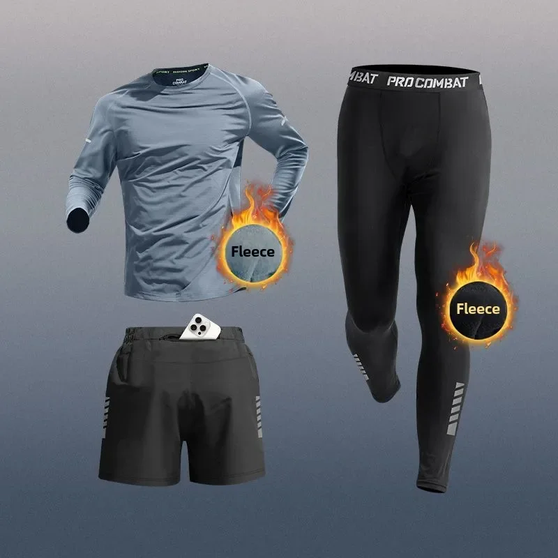 Men's Sports Suit with Phone Pocket All Season Running Training Quick-Drying Professional Fitness Runs Men's Sportswear Set