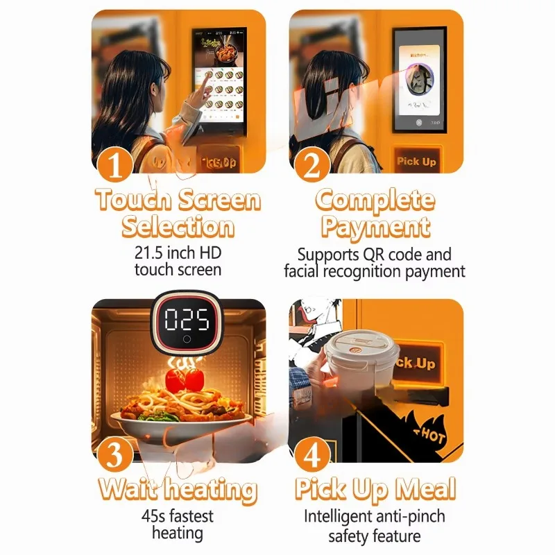 آلة بيع الأطعمة الساخنة للمصعد الأوتوماتيكية مع ميكروويف مزدوج مخصص للوجبات السريعة وجبة الإفطار وصندوق الغداء