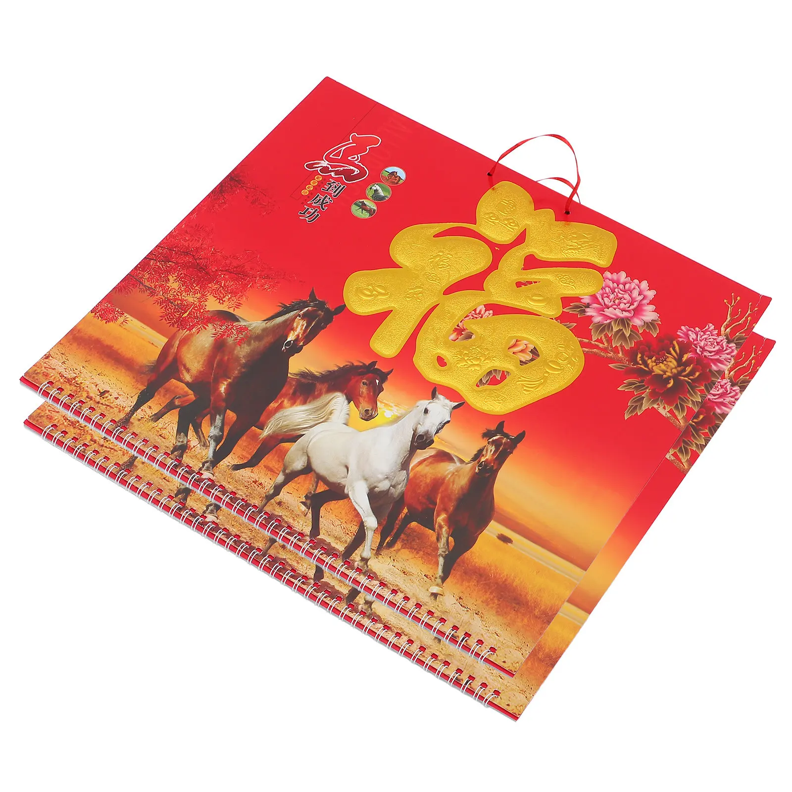 

2Pcs 2026 Chinese Zodiac Wall Hanging Calendar Year of Horse Traditional Lunar Monthly Planner Home Office New Year Decor
