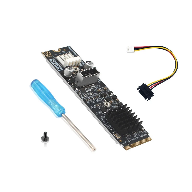 RGEEK M.2 M Key NVME PCIe to USB3.2 Front Panel Expansion Board Card 20Gbps TYPE-E Adapter Hub Riser 2280 for PC