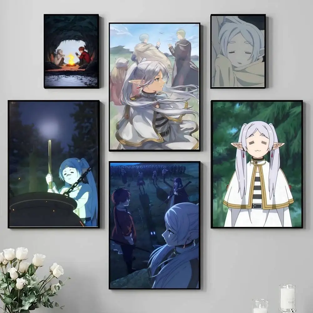 Japanese Anime F-Frieren Beyond Journeys End Poster Self-adhesive Art Waterproof Paper Sticker Coffee House Bar Room Wall Decor