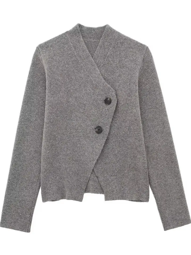 

Loose V-ne Button-up Cardigan Women's Casual Sweater Street Sle Long Sve Pure Color Open-front 00% Other Material