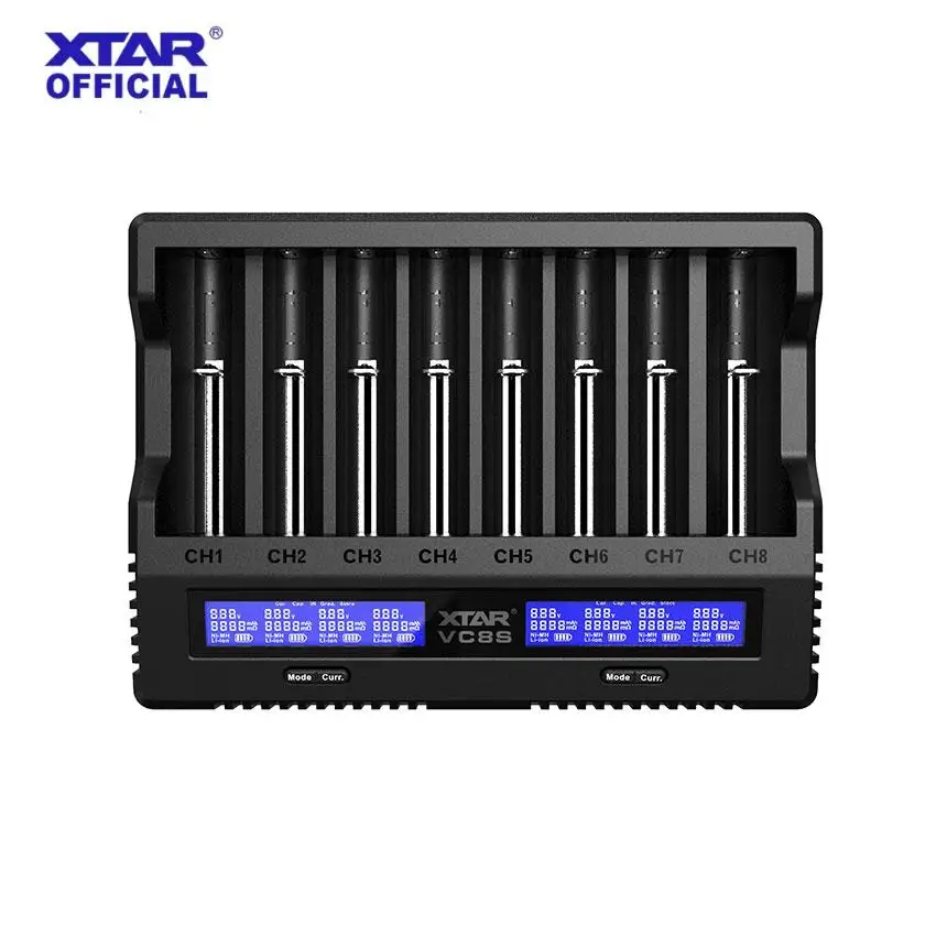 Nowy produkt Ładowarka XTAR VC8S Ładowarka z 8 gniazdami Inteligentna, wszechstronna ładowarka do akumulatorów litowo-jonowych i Ni-MH z wejściem typu C i wyświetlaczem LCD HD