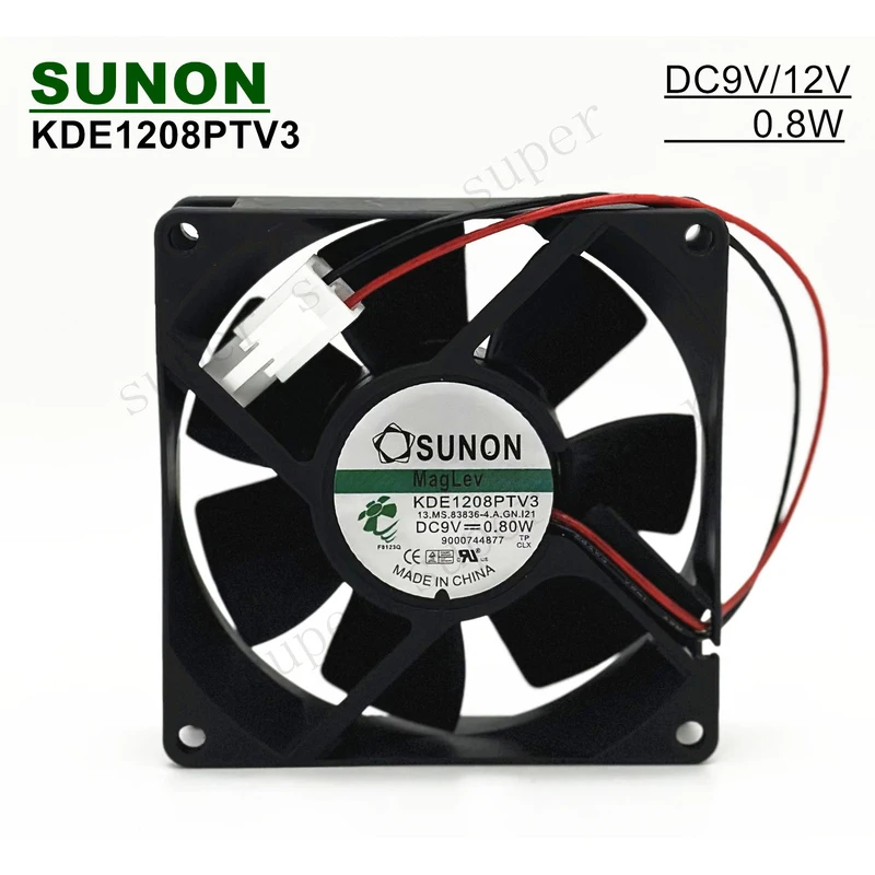 S+    SUNON KDE1208PTV3 9V/12V 0.06A 0.8W 8025 8CM 2-PIN Magnetic Levitation Fan