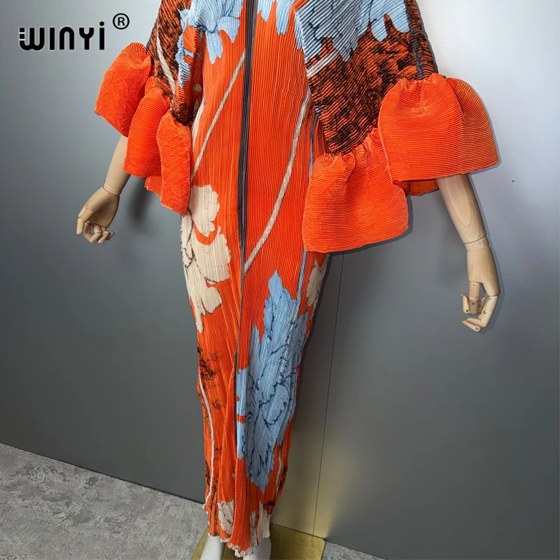 فستان WINYI مطوي ضيق بأكمام منفوخة، غطاء شاطئ، قفطان مسلم، عباية دبي، فستان سهرة طويل فاخر للنساء 18