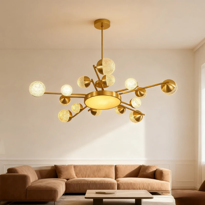 

REVEN Minimalist Modern Chandelier Dimmable Ceiling lamp Crystal ball Pendant Light for Kitchen Island Nordic Style Gold Lustre