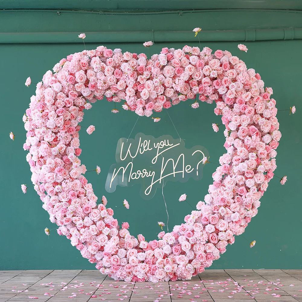 Flower Artificial Decoration Pink Series Rose Hydrangea Heart Shape Flower Arrangement for Wedding Decors Proposal Props