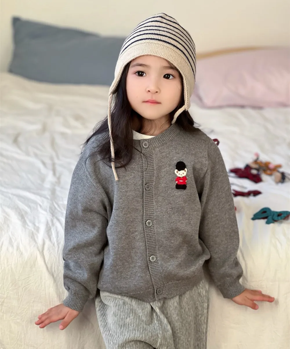 kids outerwear baby girls clothes boys coat Cartoon little bear pattern gray knitted cardigan baby sweater