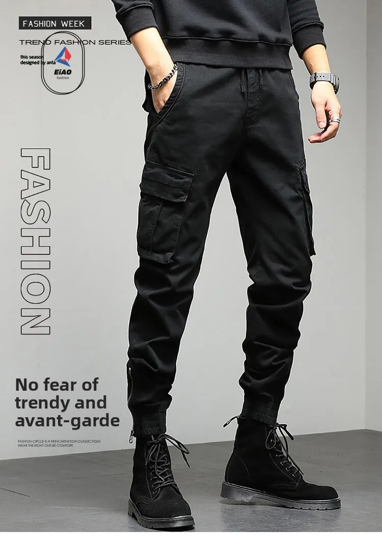 

EiAO Summer men's outdoor workwear pants, pure cotton elastic multi pocket casual pants, trendy and versatile long pants