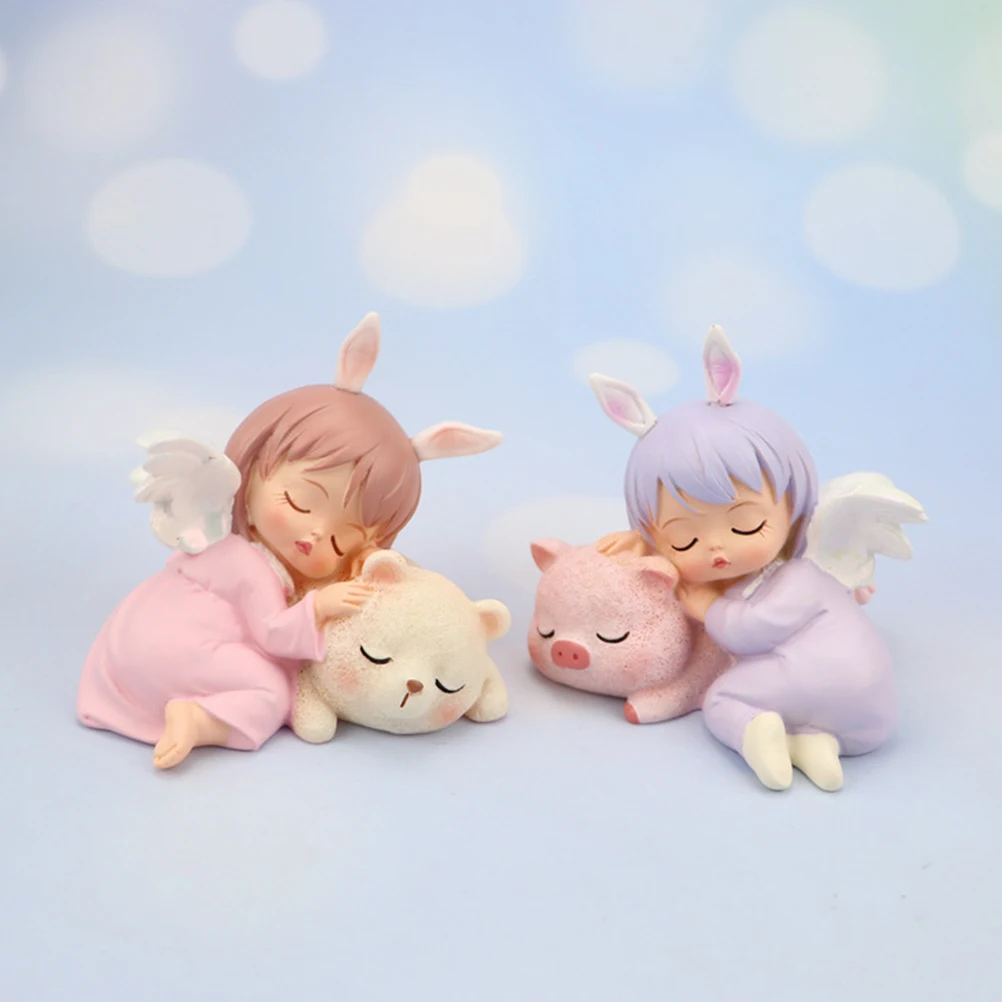 

2pcs Angel Ornament Cake Decoration Cute Baking Adornment For Kids Cake Adornment Room Home Car Party Table Decorative