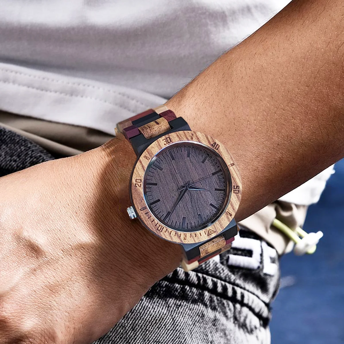 Relojes de madera coloridos para hombres, relojes de pulsera de cuarzo, reloj de madera, regalo único, cronógrafo, Dropshipping