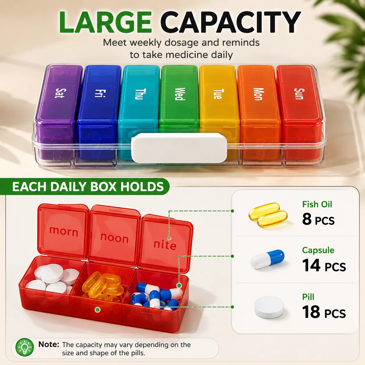 Joybos Portable Weekly Pill Box Organizer, Travel Vitamin Container with Pocket-Friendly Daily Cases, Color-Coded Snap-Lock Medicine Storage for 7 Days