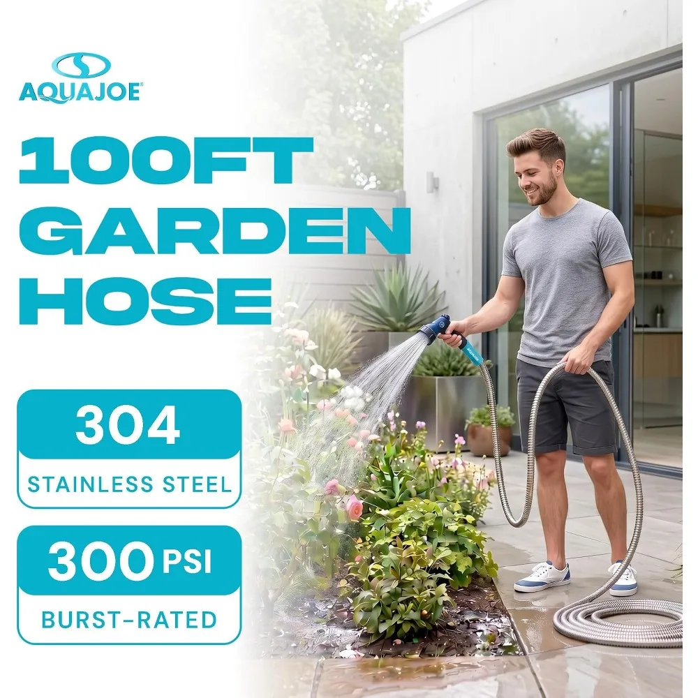 1/2-Inch x 100-Foot Heavy-Duty Stainless Steel Garden Hose, Puncture Proof Kink-Free Metal Hose