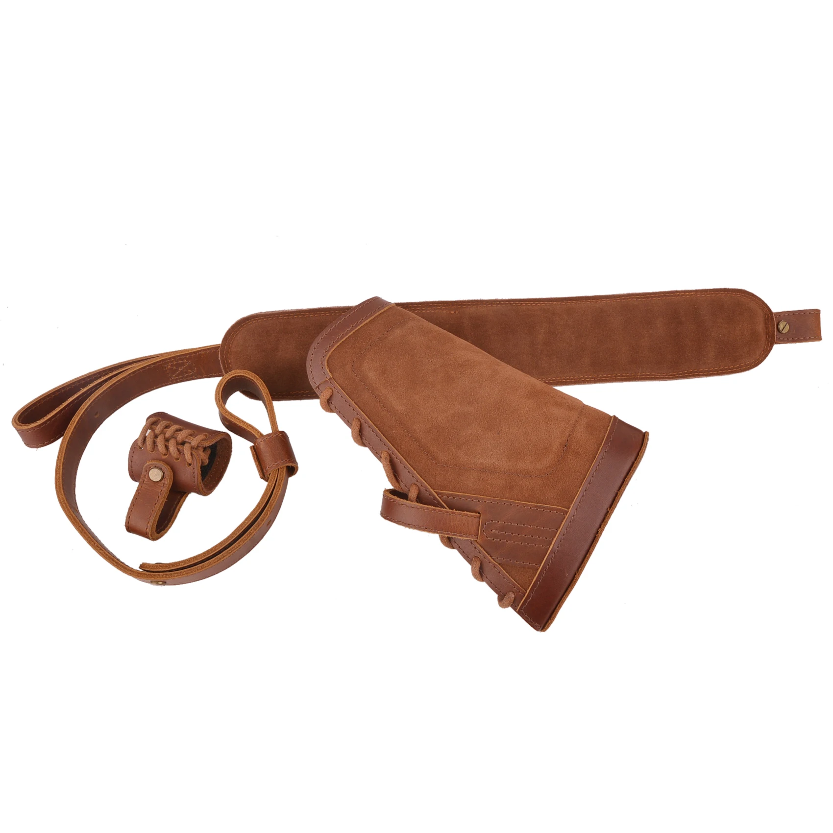 Leather Gun Buttstock Shell Holder with Matched Rifle Sling, Non-Swivel Need for .308 45-70 30-06 .44MAG, 410GA