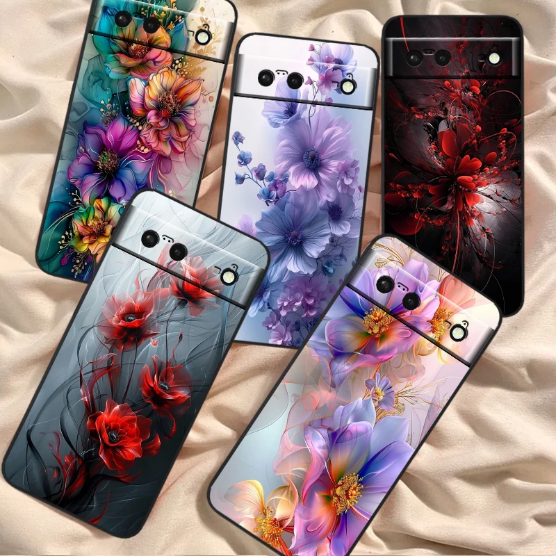 Flower Mysterious Fashion Cool For Google Pixel 8 7A 7 6A 6 5A 5 4 4A XL 5G Black Silicon Shockproof Shell Funda Phone Case