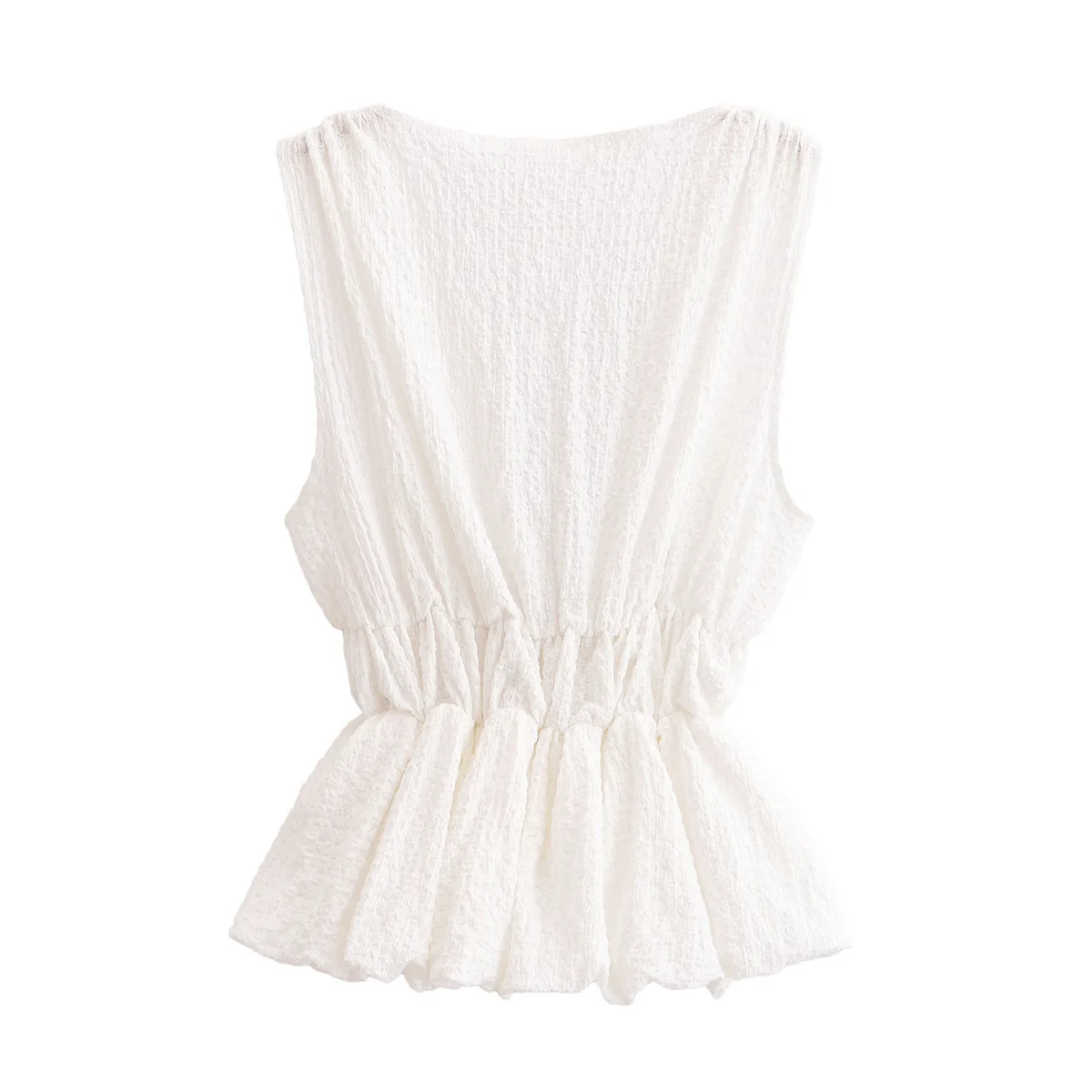 Women's Deep V-Neck Cami Top​​ with Contrast Bow Tie Detail Elastic Waist Bubble Hem Sleeveless Blouse Summer Sweet Crop Top