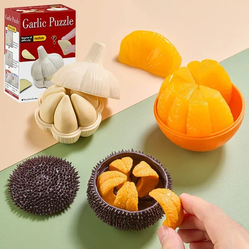 Kids Simulation Garlic Puzzles Educational Toys Sea Urchin Tangerine 3D Puzzles Matching Game Food Assembly Decompression Toys