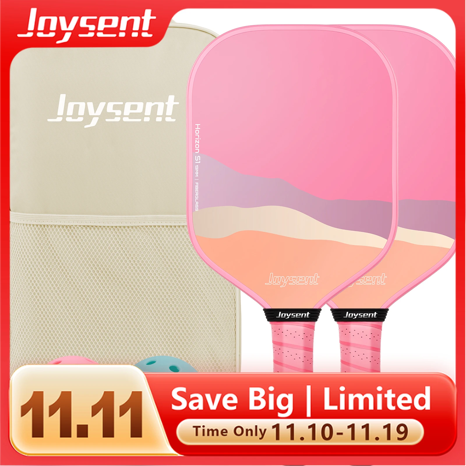 مجموعة مجاديف كرة المخلل Joysent مكونة من مضربين كرة مخلل خفيف الوزن مع 4 كرات وحقيبة حمل واحدة