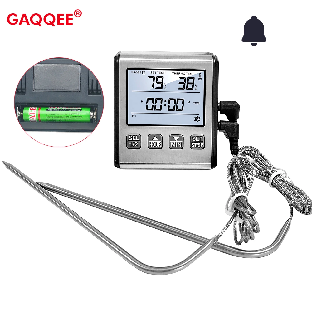 Termômetro de Carne de Cozinha Digital com Sonda de Medidor de Temperatura Alarme Temporizador para Forno Churrasco Grelha Cozinhar T710 T700 Aço Inoxidável