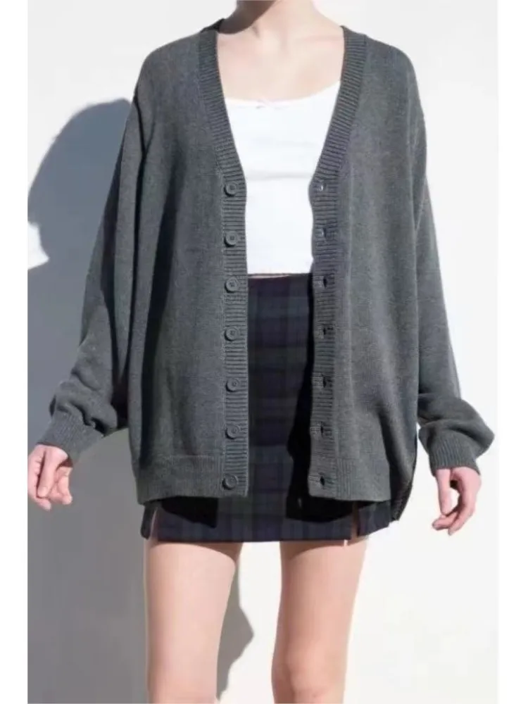 솔리드 심플 브이넥 버튼 가디건 여성 가을 코튼 따뜻한 니트 기본 캐주얼 점퍼 탑 빈티지 시크 스위트 Y2K 스웨터