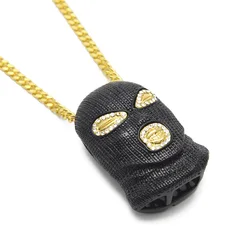 Hip Hop Red Color CSGO CS GO GoonSki Mask Pendants Necklace for Men Rapper Jewelry with 5mm 28inch Stainless Steel Cuban Chain