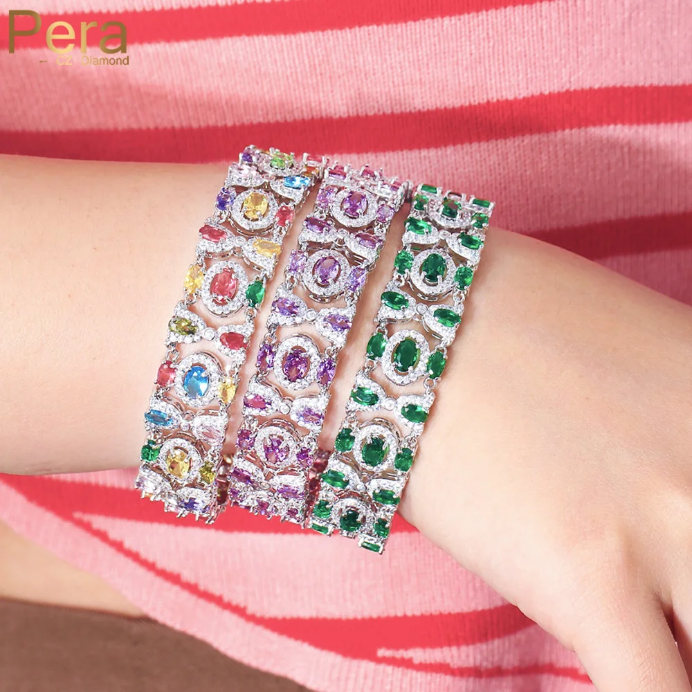 Bransoletki i bangle w stylu Pera Bohemia z wielokolorowymi kamieniami CZ, szeroki łańcuszek tenisowy, luksusowa biżuteria ślubna dla kobiet, prezent B248