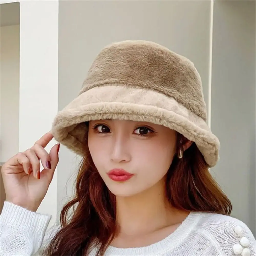 

Casual Windproof Wool Bucket Hat Imitation Fur Solid Color Women's Hat Ear Protection Korean Style Warm Fisherman Hat Girls