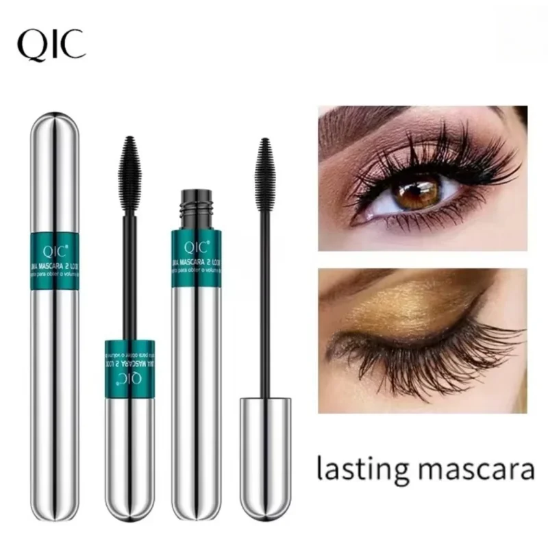 QIC Mascara impermeabile 4D a doppio effetto Arricciatura lunga Ciglia spesse naturali Mascara nero 2 in 1 2 testine