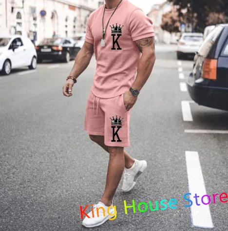 Men Summer Tracksuit 2 Piece Sets The Crown King 3D Print Jogging Set Fashion Men\'s Oversized Beach Sportwear Outfits Suits 6XL