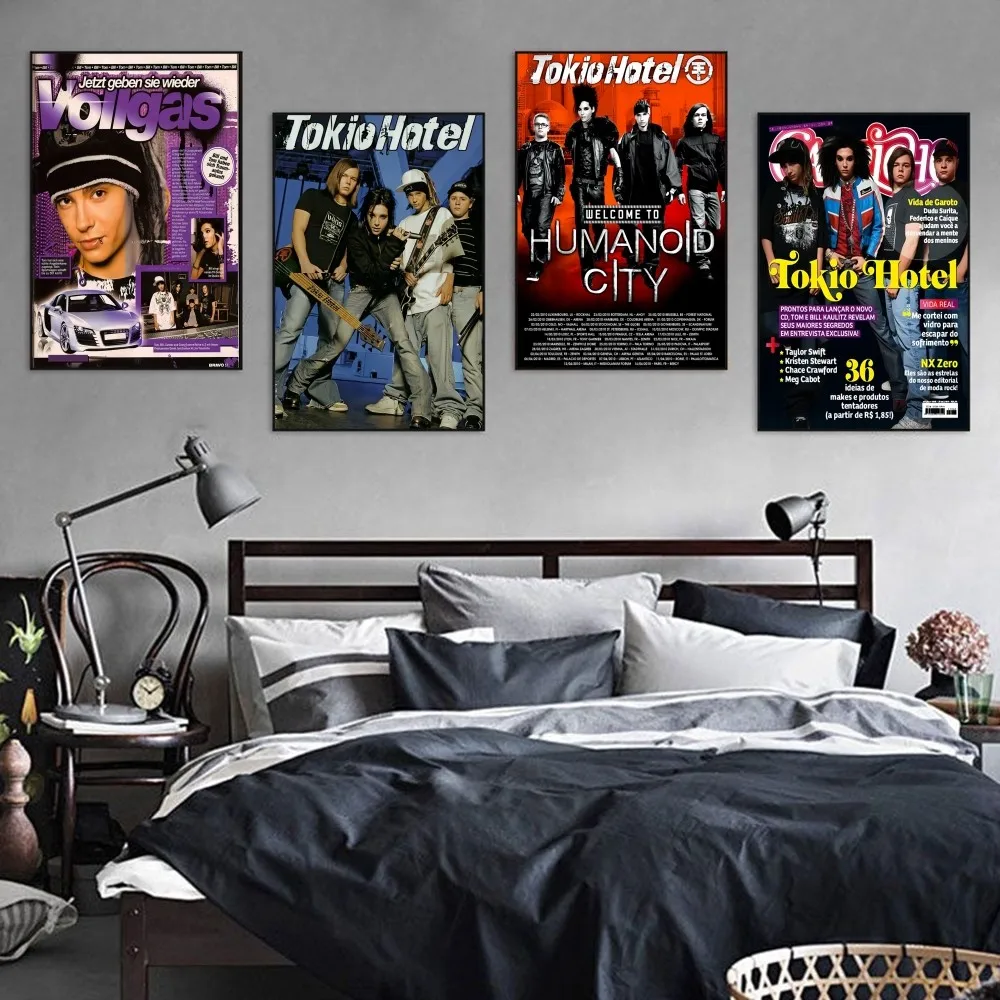 Tokio Hotel Bill Tom Kaulitz Poster Self-adhesive Art Retro Kraft Paper Sticker DIY Room Bar Cafe Vintage Decorative Painting