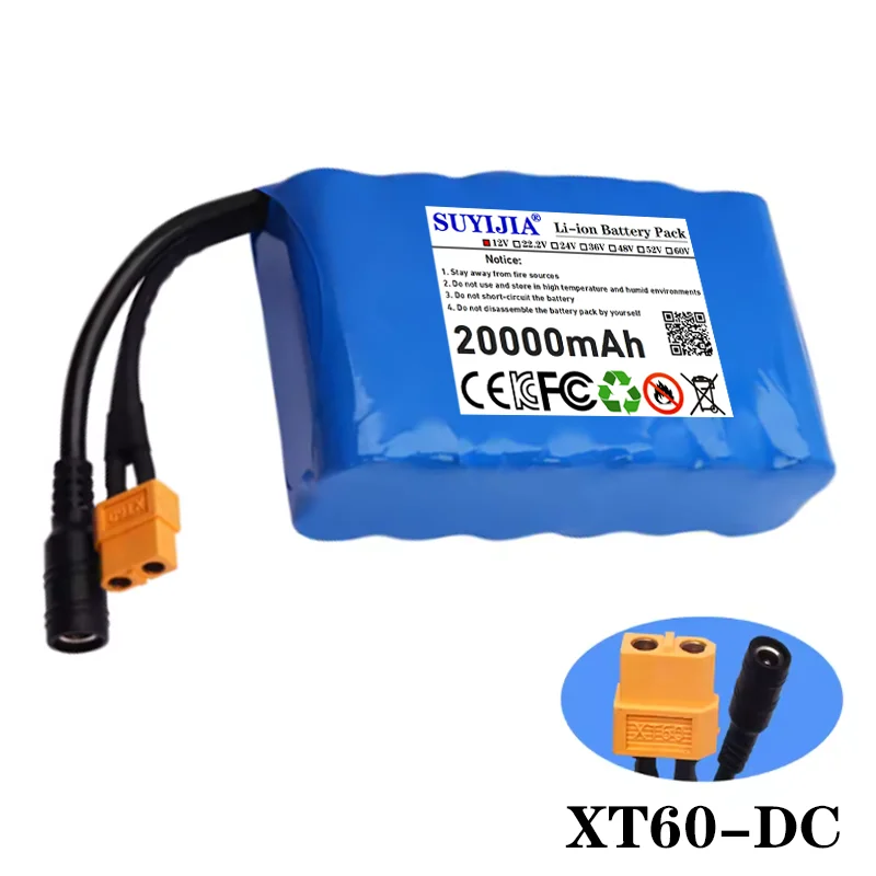 جديد 12 فولت 20ah 40A BMS Orline بطارية 18650 20000 مللي أمبير بطارية ليثيوم أيون عالية السعة XT60 Dc5521 400 واط مصباح دراجة نارية عالي الطاقة