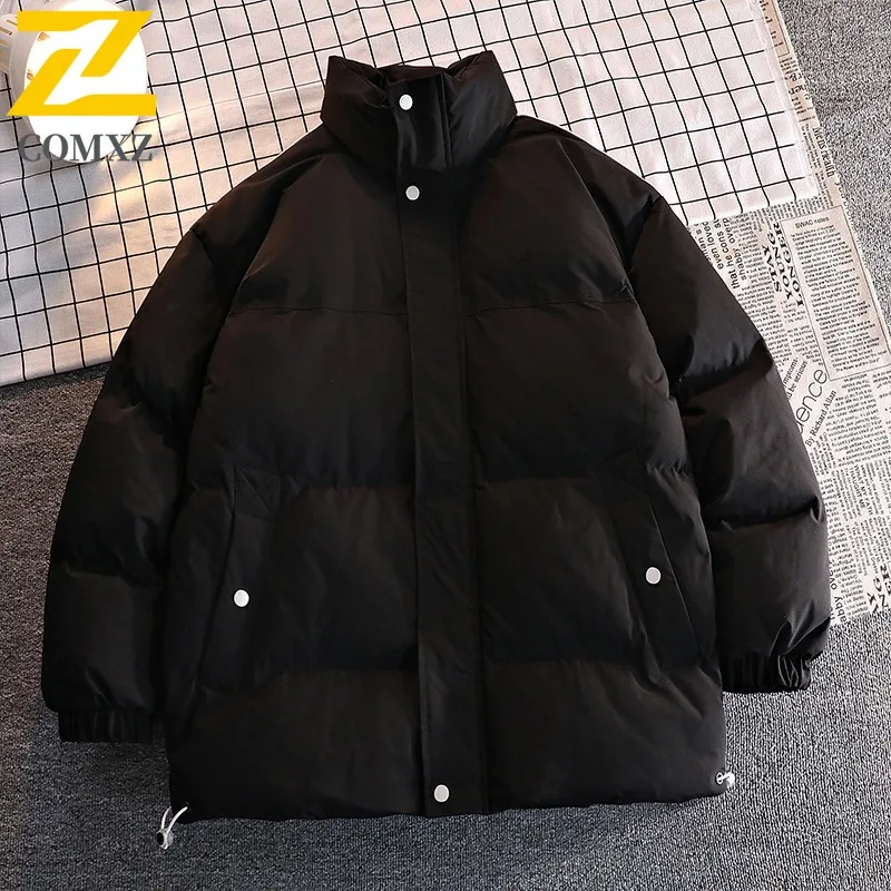 COMXZ Men Autumn Winter Ins Hong Kong Style Trendy Brand Cotton-Padded Down Jacket Loose Fit Plus Size Bread Stand Collar  Coat