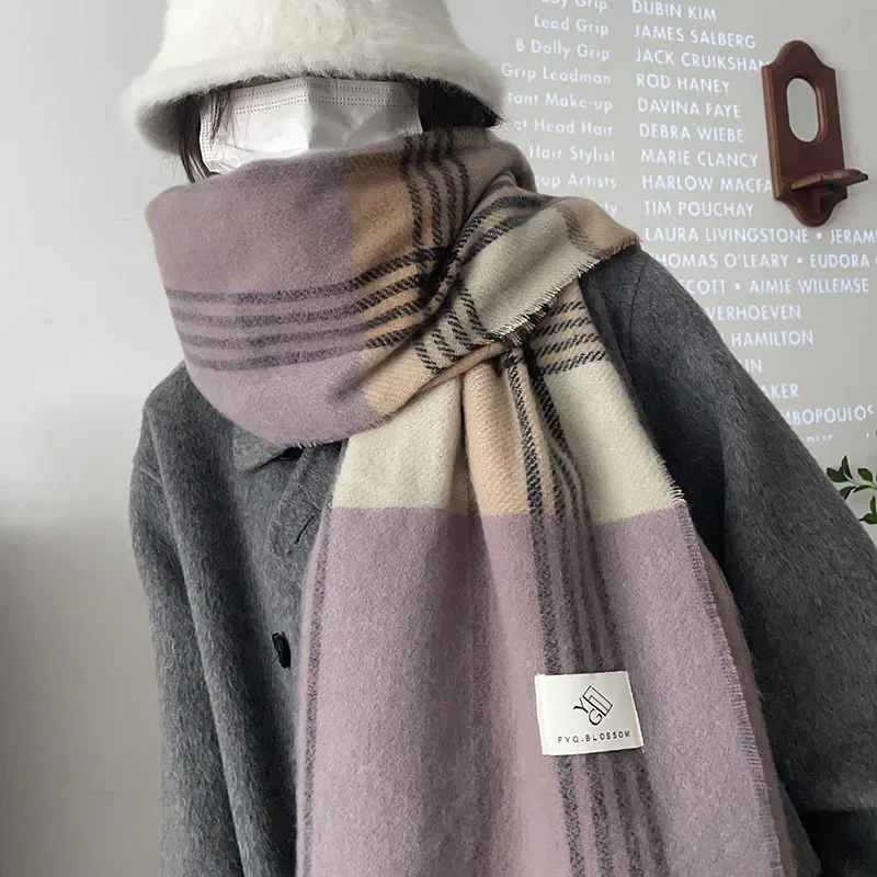 Imitation Cashmere Scarf, High-end Color Plaid Neck, Warm and Thickened Winter Shawl Couple