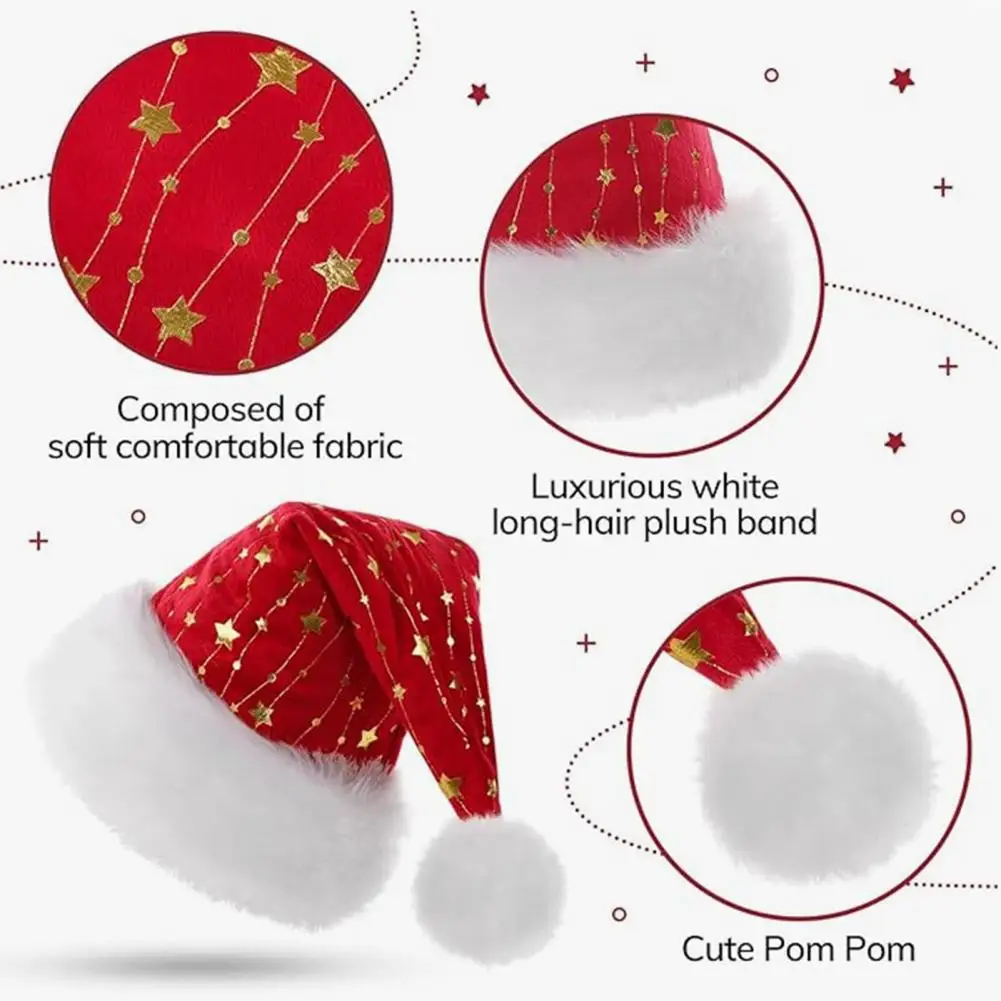 الذهبي ستار سانتا قبعة قبعة عيد الميلاد الحمراء مع الأبيض رقيق Pompom غامض عيد الميلاد قبعة احتفالية جمع السنة الجديدة قبعة عيد الميلاد