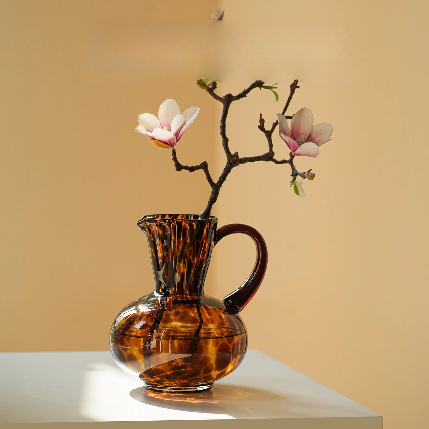 

Medieval French style amber leopard print high-end pot handmade glazed glass vase home ornament