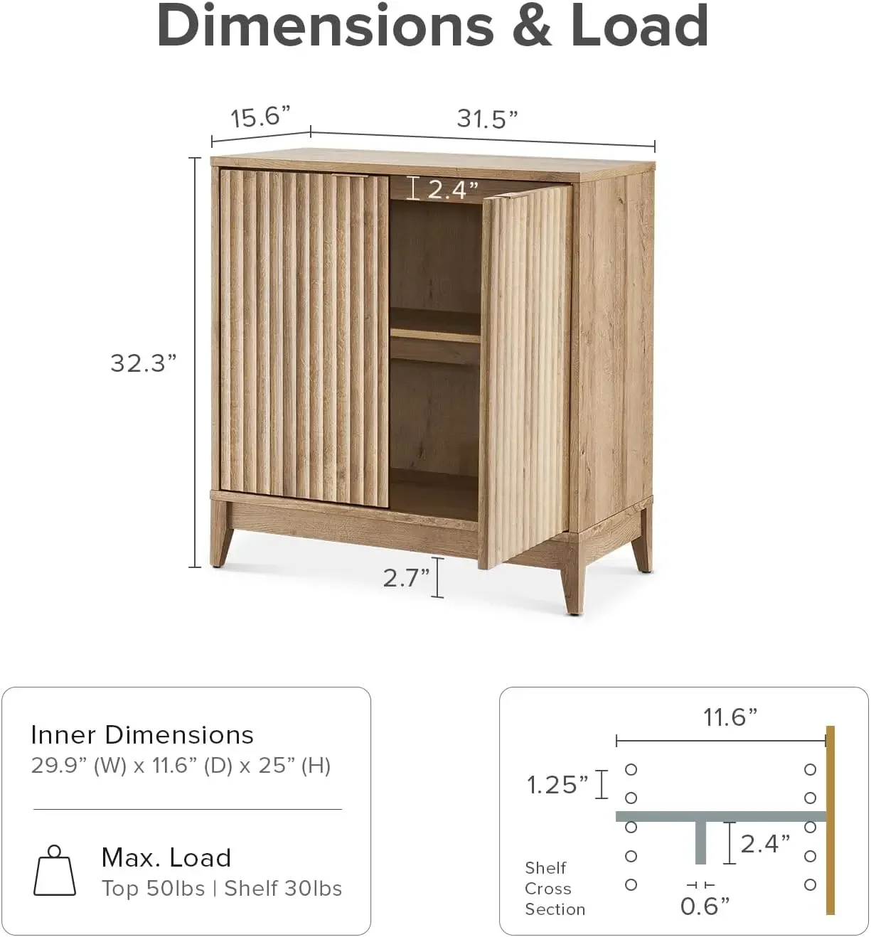 Storage Cabinet, Modern Farmhouse Entryway Accent Cabinet,Wood Modular Cabinet with Doors & Shelf, Fluted Panel, for Living Room