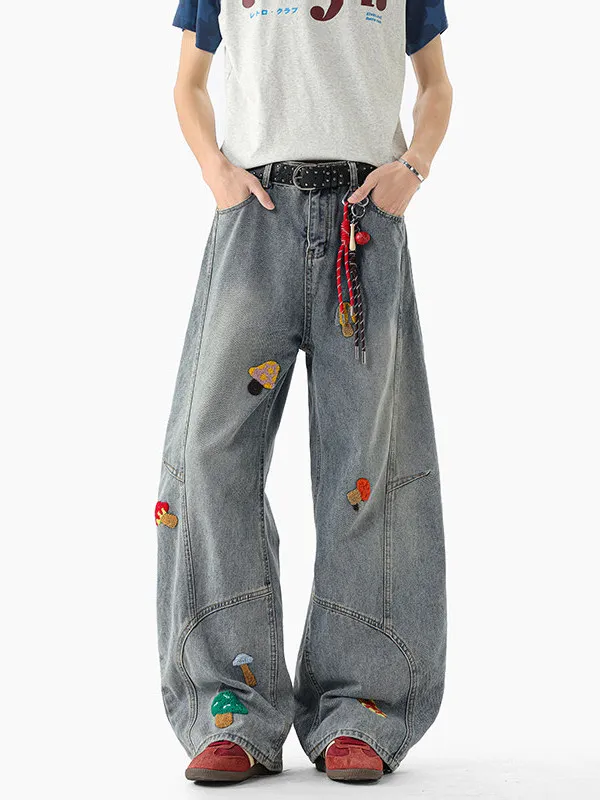 

Мужские винтажные джинсы TANGZ Studio American Deconstructed с вышивкой, широкие повседневные брюки свободного кроя, модель Knife