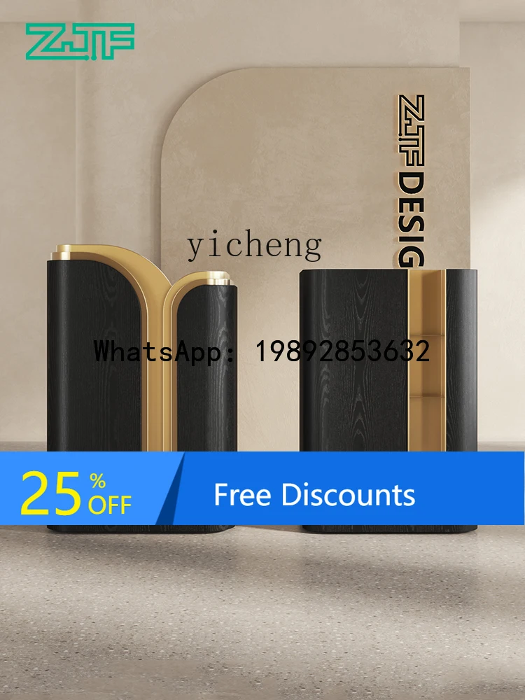 A1 Welcome desk at the entrance of  high-end restaurant Reception desk Black wood grain cashier information desk