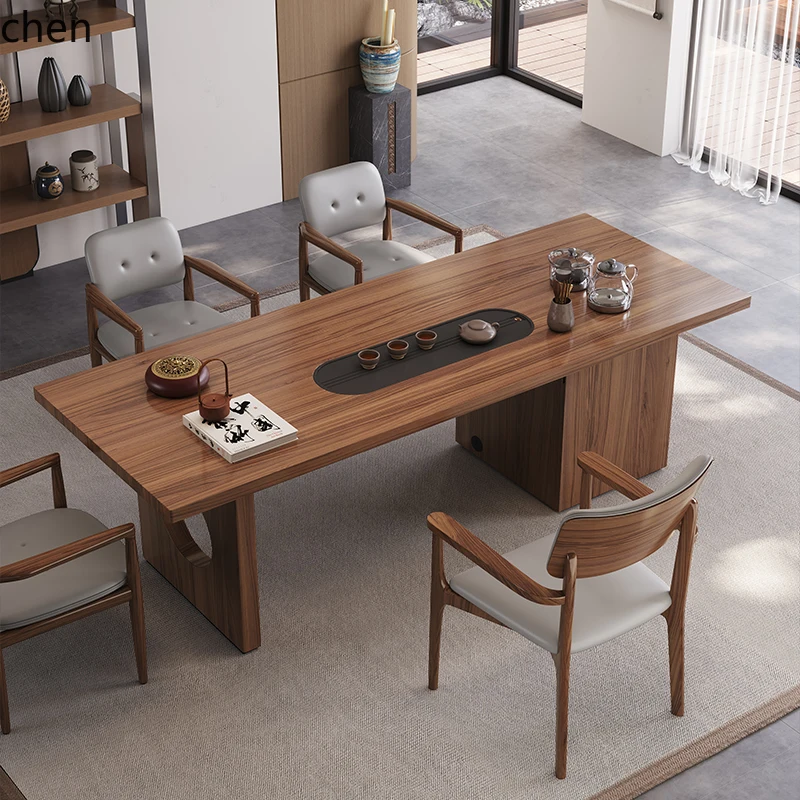 TQH طاولة شاي من الخشب الصلب وكرسي مجموعة كبيرة من طاولة الشاي مجموعة بسيطة مكتب حديث راقي #3