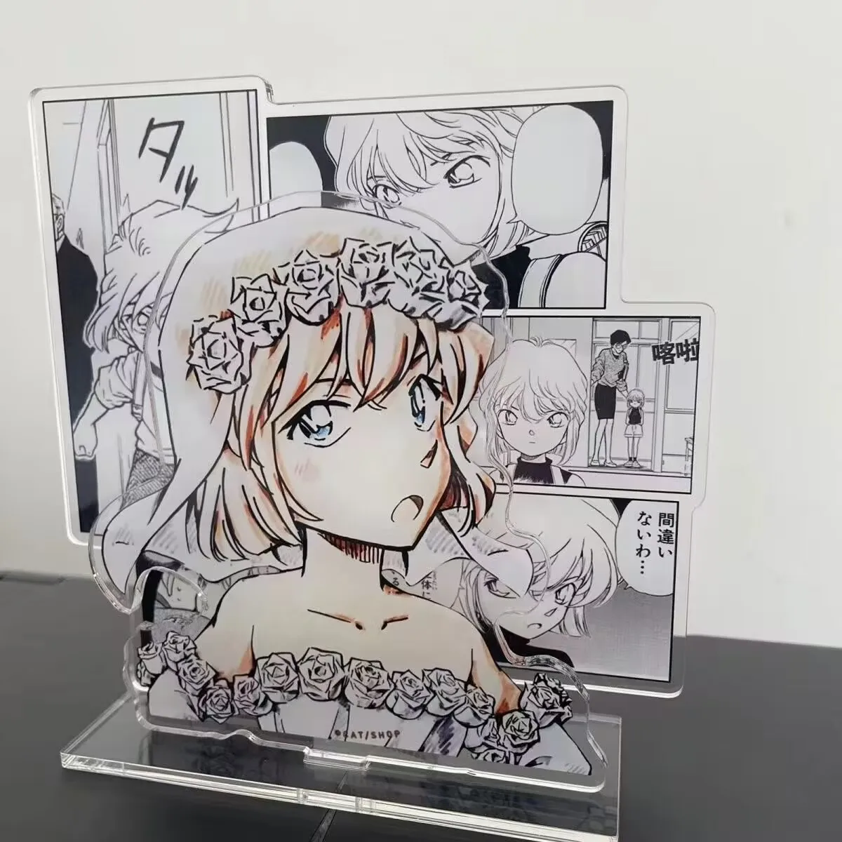 "المحقق كونان"، لوحة أصلية "Ai Haibara" مصنوعة من مروحة، مجموعة زخرفية مزهرية مزدوجة