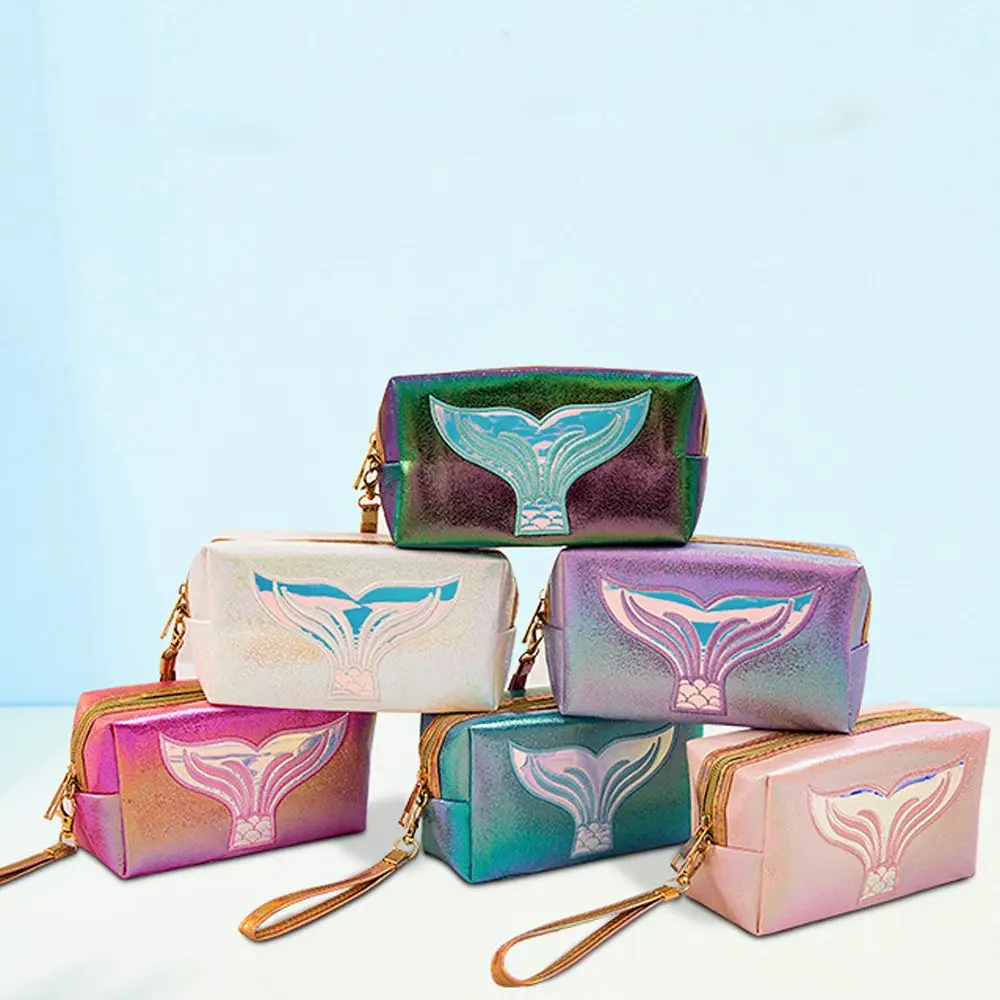 Fashion Creative Lovely Waterproof Mermaid Pattern PU Leather Laser Bag Storage Bag Cosmetic Bag Makeup Bag