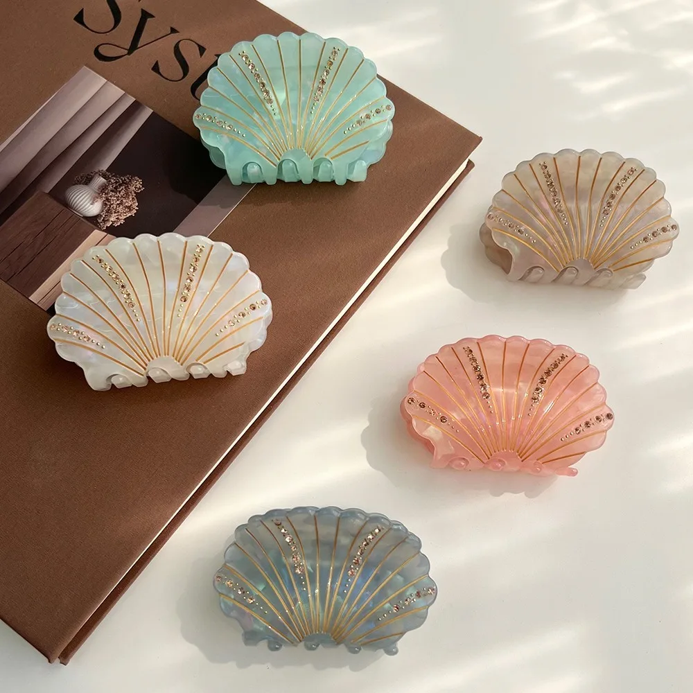

Fashion Acetic Acid Acetate Shell Hair Claw Jewelry Non-slip Shell Shark Clip Acrylic French Rhinestone Crab Clip Ladies