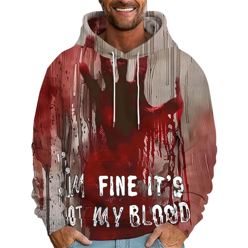 Bloody Life-saving Letters 3D Printed Men's Bloody Hoodie Funny Halloween Sweatshirt Mens Hoodie Casual Horror Hoodie Sweatshirt