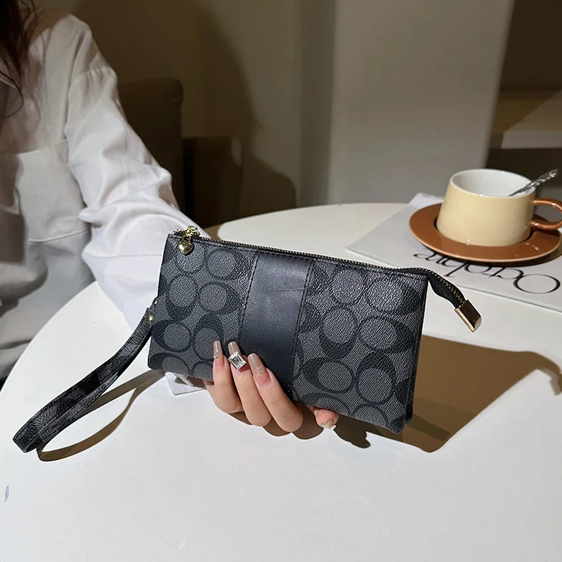 New Women Wallets Double Layer Clutch Bag Classic Double Zipper Purse Wrist Bag Multi Functional Money Bag Long Phone Bag